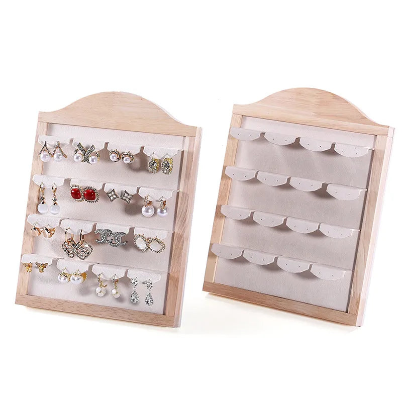 Elegant Velvet Stand Earring Display Ring Holder Luxury Jewelry Accessories Organizer Vertical Style Wooden Material Premium Feel