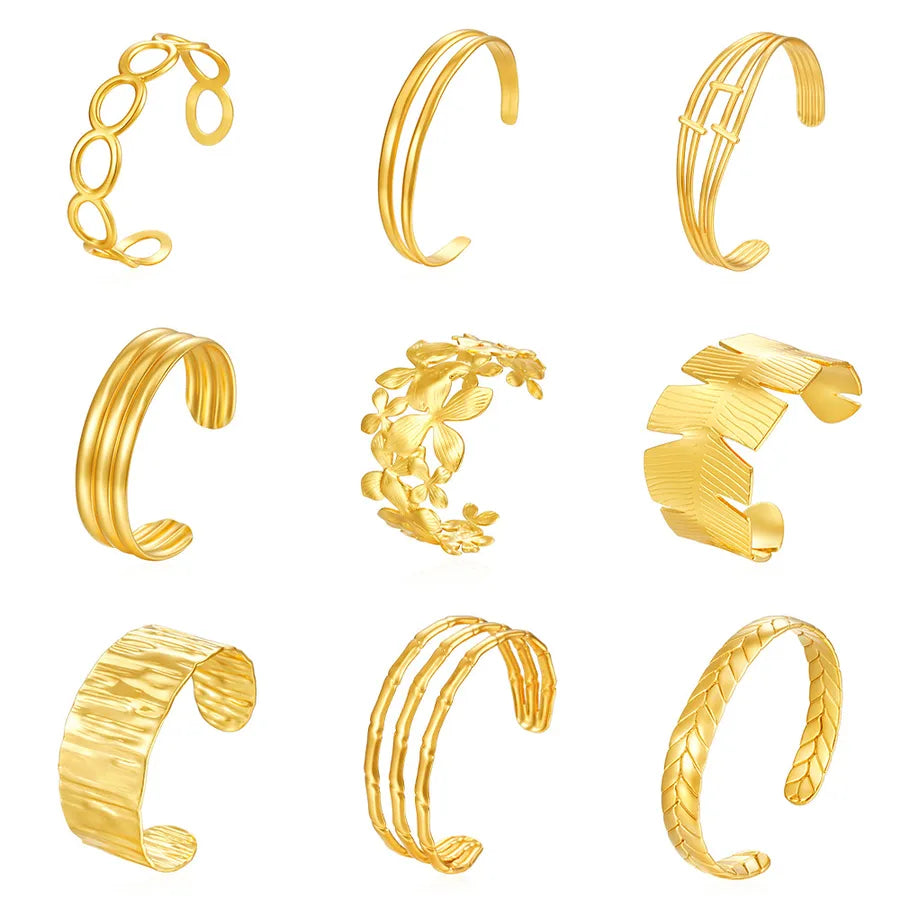Retro Classic Style C Shape Geometric Flower 304 Stainless Steel Cuff Bracelets Wide Bracelet Bangle In Bulk