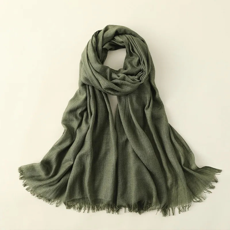 women's elegant solid color cotton silk scarves