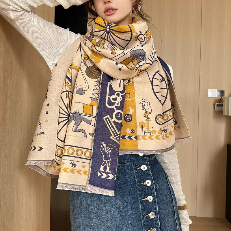Unisex Basic Color Block Flower Acrylic Scarf