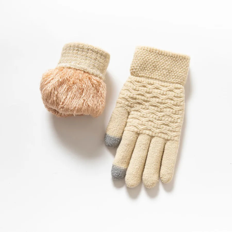 Thickened Double Layer Knitted Polar Fleece Touchscreen Gloves Men Women Outdoor Warm Windproof Winter Gloves Basic Style