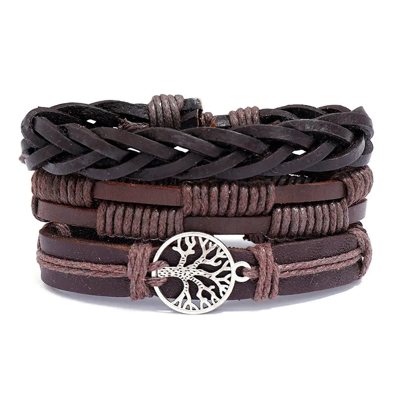 fashion geometric tree pu leather braid men's bracelets