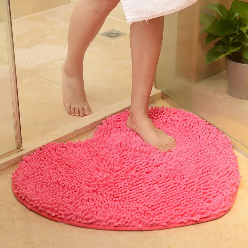 Chenille Heart-shaped Non-slip Absorbent Carpet Wedding Room Wedding Peach Heart Floor Mat Bedroom Bathroom Absorbent Non-slip Mat