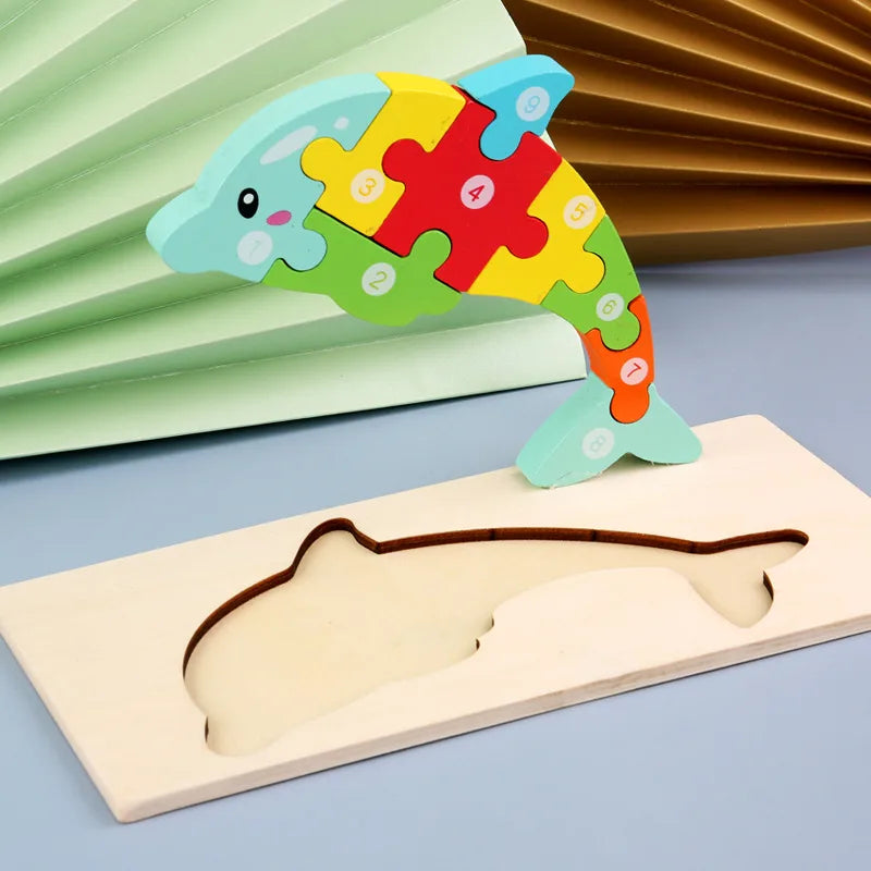 3D Wooden Dinosaur Puzzle Early Education Toys For Kids Assembly Building Blocks Baby Cognitive Skills Development Playset