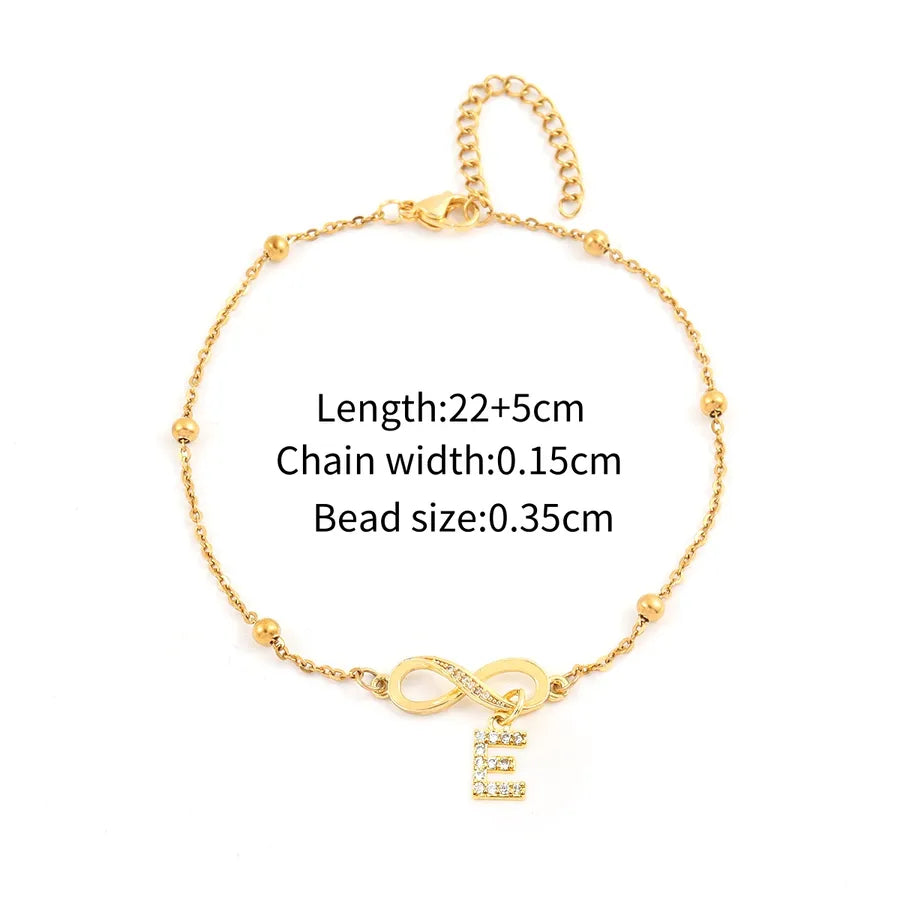 Wholesale Jewelry Simple Style Classic Style Letter Infinity 201 Stainless Steel Copper Zircon Anklet