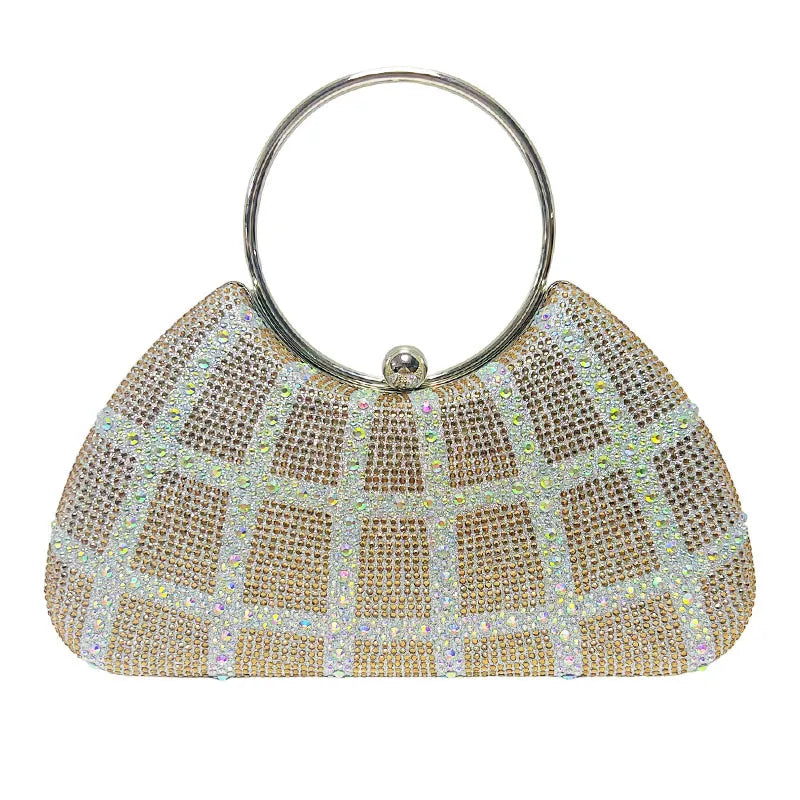 Elegant Diamond Embedded Crossbody Shoulder Bag New Fashion High Value Women's Handbag Shell Shape Polyester Evening Bag