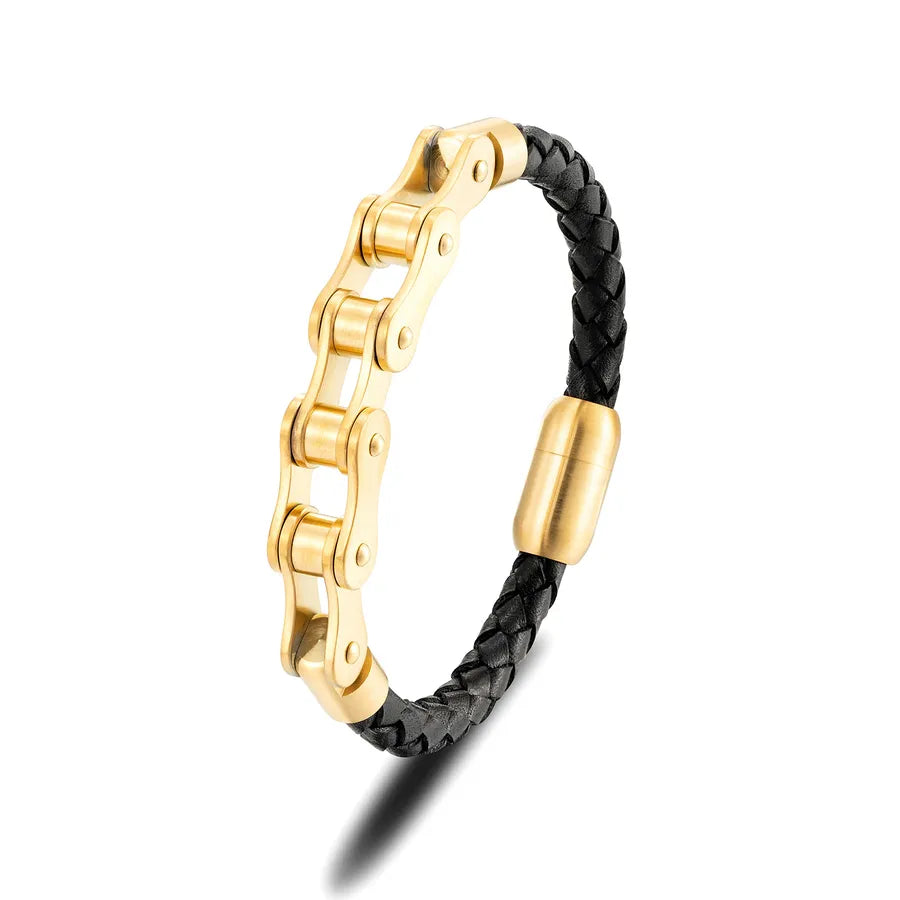 Retro Punk Geometric 316L Stainless Steel  Leather Plating Men's Bracelets Men Cord & Leather Bracelets