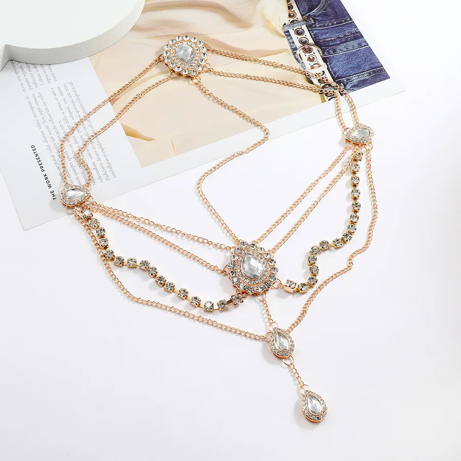 Fashionable Bohemian Gold Crystal Waterdrop Tassel Hair Accessory Headband Alloy Geometric Pattern Women's Headwear