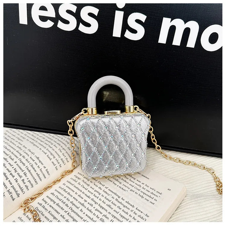 Women's PU Geometric Square Elegant Streetwear Lock Hollow Semicircle Round Square Lock clasp Handbag Crossbody Bag