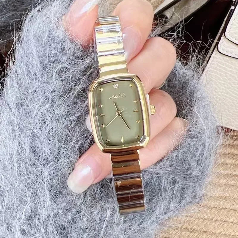 Minimalist Retro Roman Dial Quartz Steel Strap Watch Elegance Simplicity Fashionable Women's Square Face Mineral Glass Lens