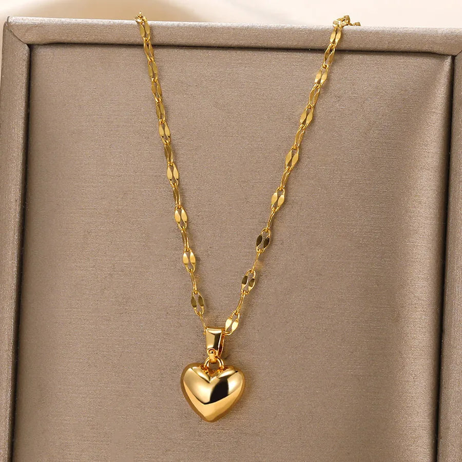 Wholesale Jewelry Elegant Modern Style Heart Shape 304 Stainless Steel Plating cable chain Pendant Necklace