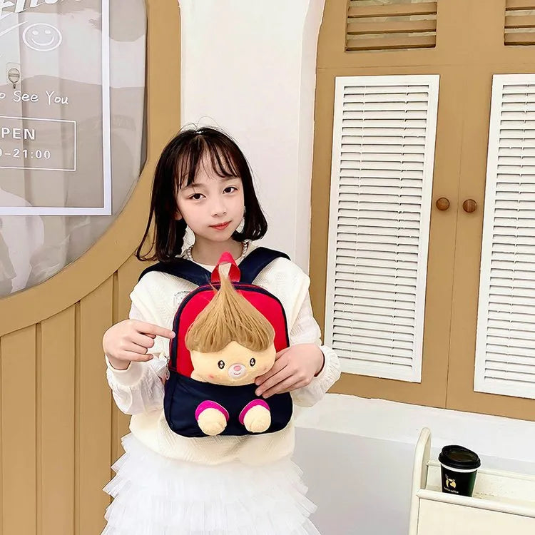 Kid'S Nylon Cartoon Color Block Cute Square Zipper Functional Backpack