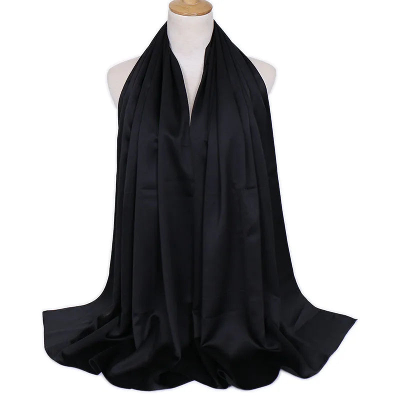 women's lady solid color satin silk scarves