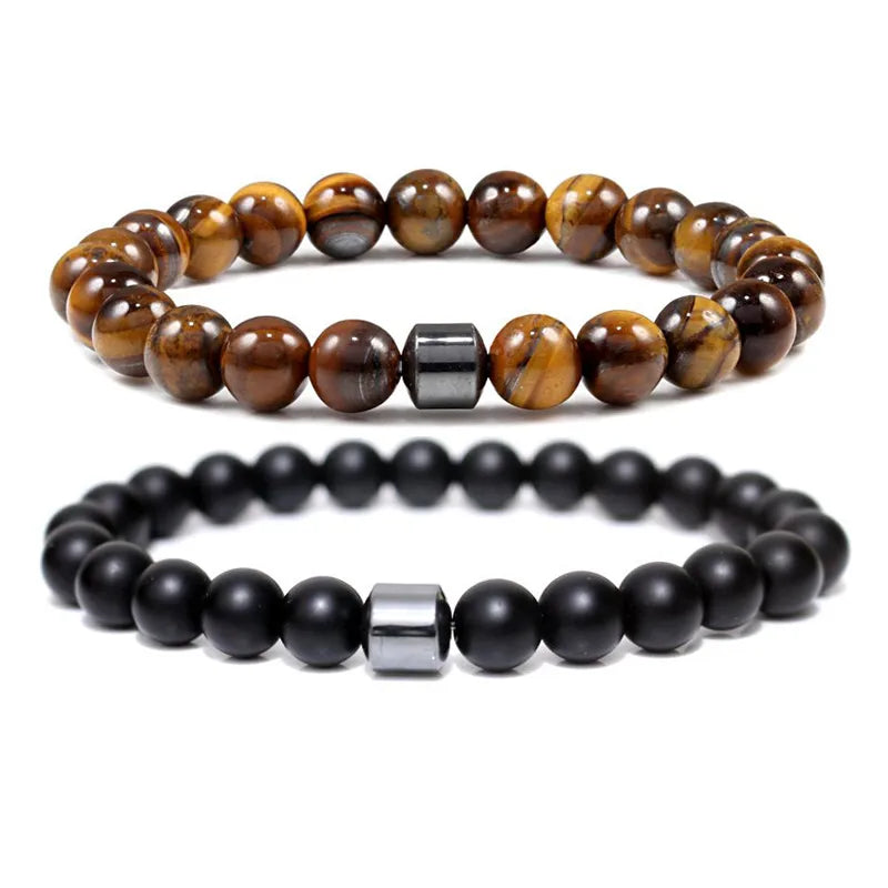 simple style color block natural stone beaded unisex bracelets