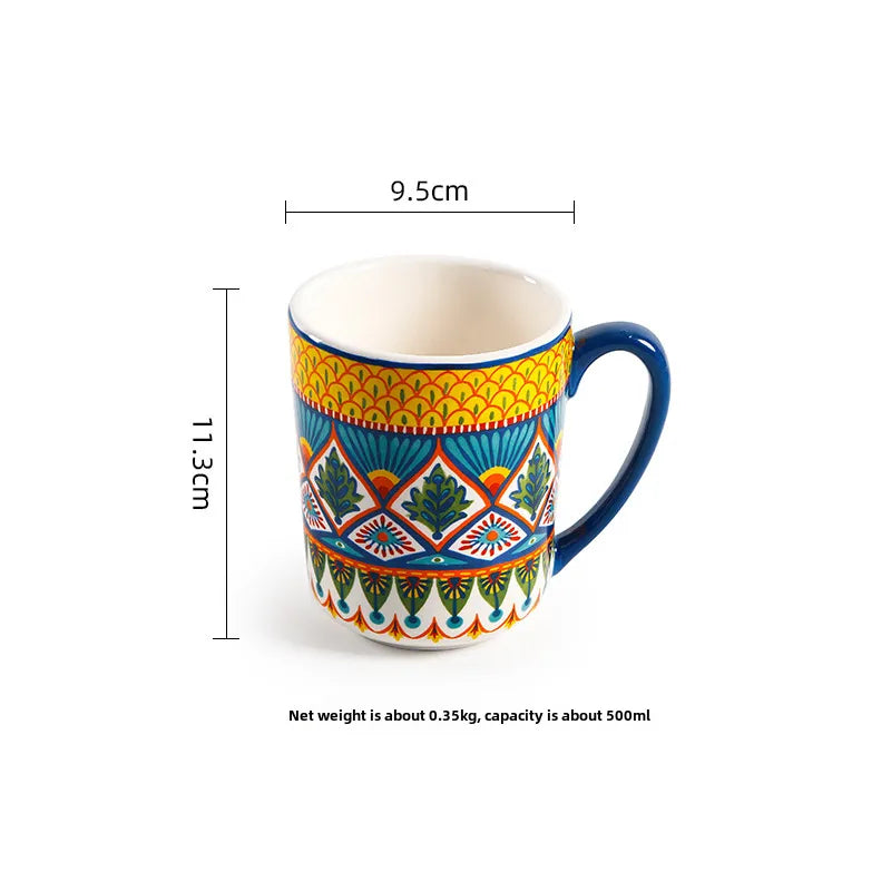 American Style Creative Ceramic Tableware Salad Bowl Steak Plate Household Dish Flat Plate Hand-painted Long Square Plate Soup Bowl Mug