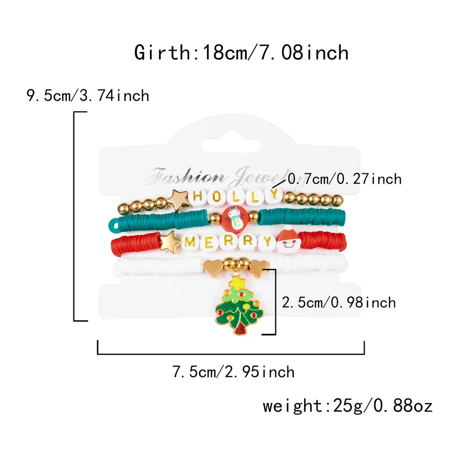 Christmas Themed Bracelet Set Snowflake Santa Pendant Elastic Rope Chain Adjustable Clasp Soft Ceramics Alloy Festive Jewelry