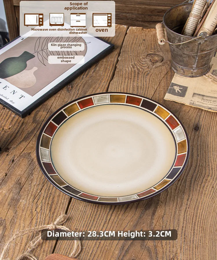 European Style Kiln Glaze Ceramic Tableware Creative Plate Set Salad Bowl Rice Bowl Steak Disc Fish Plate Mug