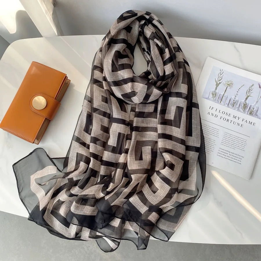 Women's Elegant Printing Polyester Chiffon Silk Scarf