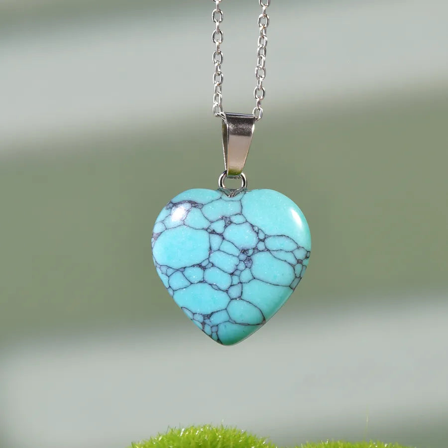 Simple Style Heart Shape natural stone Twisted Rope Chain Pendant Necklace In Bulk
