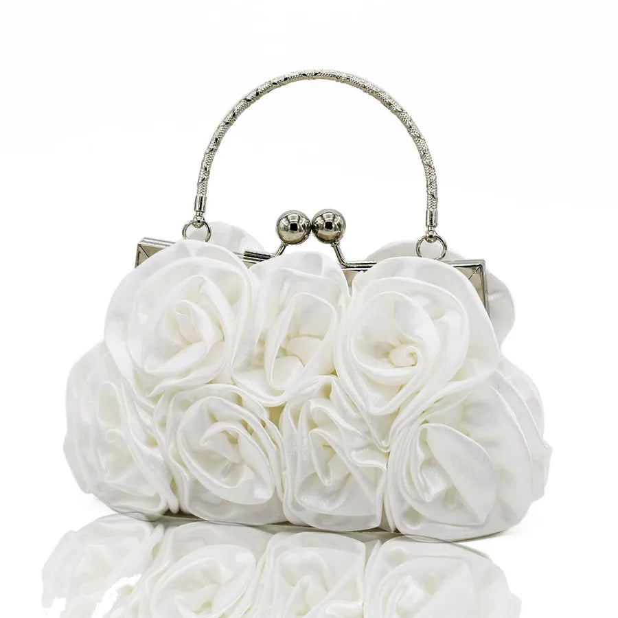 Sweet Elegant Rose Flower Handbag Evening Bag Bridal Maidsmaid Bridesmaid Handheld Crossbody Silk Satin Printed Floral Bag