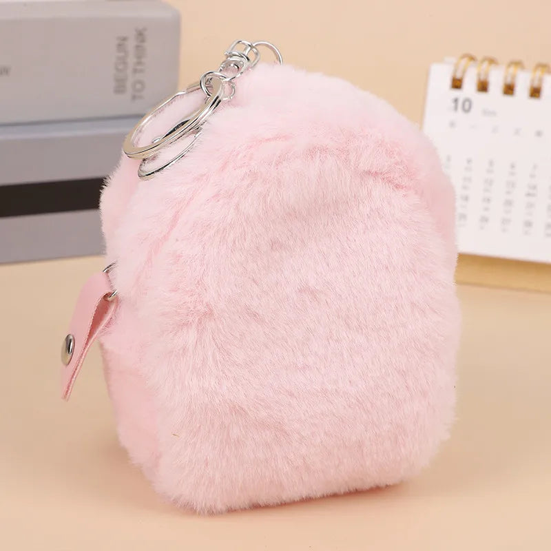 simple style solid color plush women's bag pendant keychain