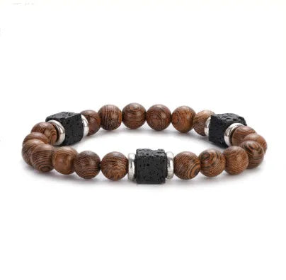 New Lava Cube Volcanic Stone Bracelet Men's Colorful Marble Glass Beads Retro Bracelet