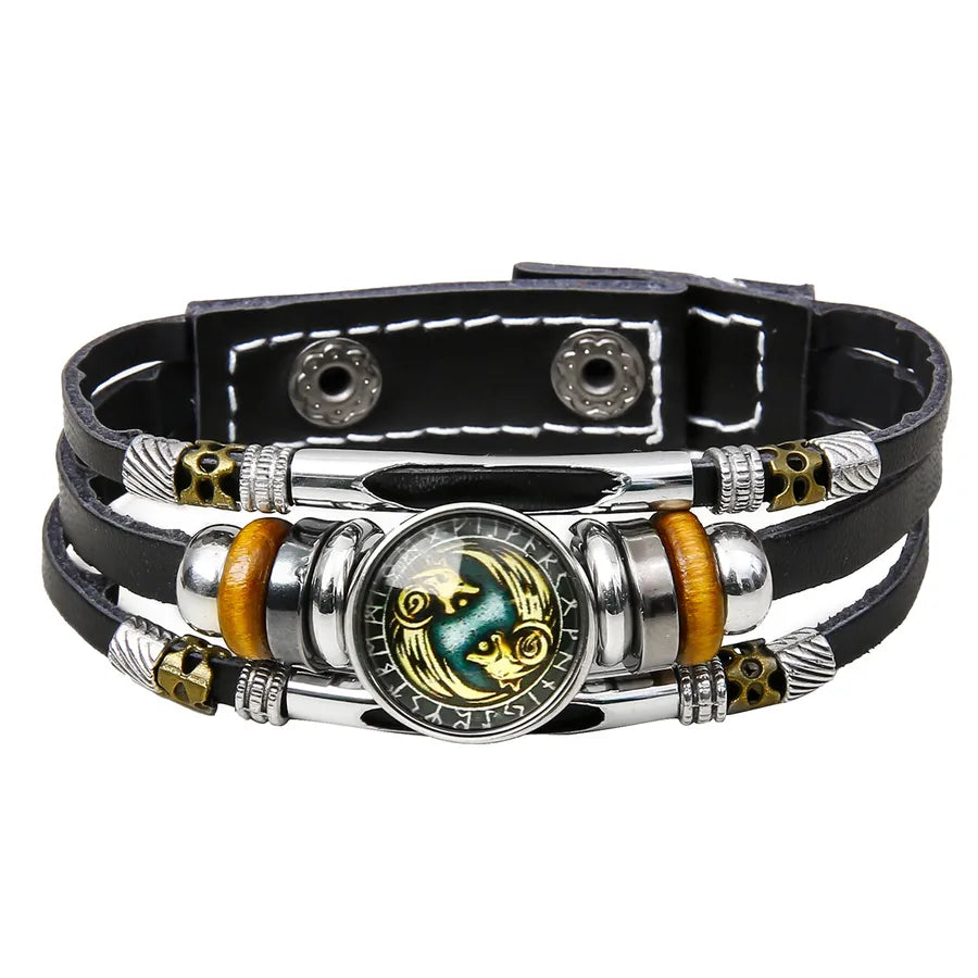 Hot Sale Viking Pirate Compass Pattern Leather Bracelet   Retro Multi-Layer Beaded Bracelet