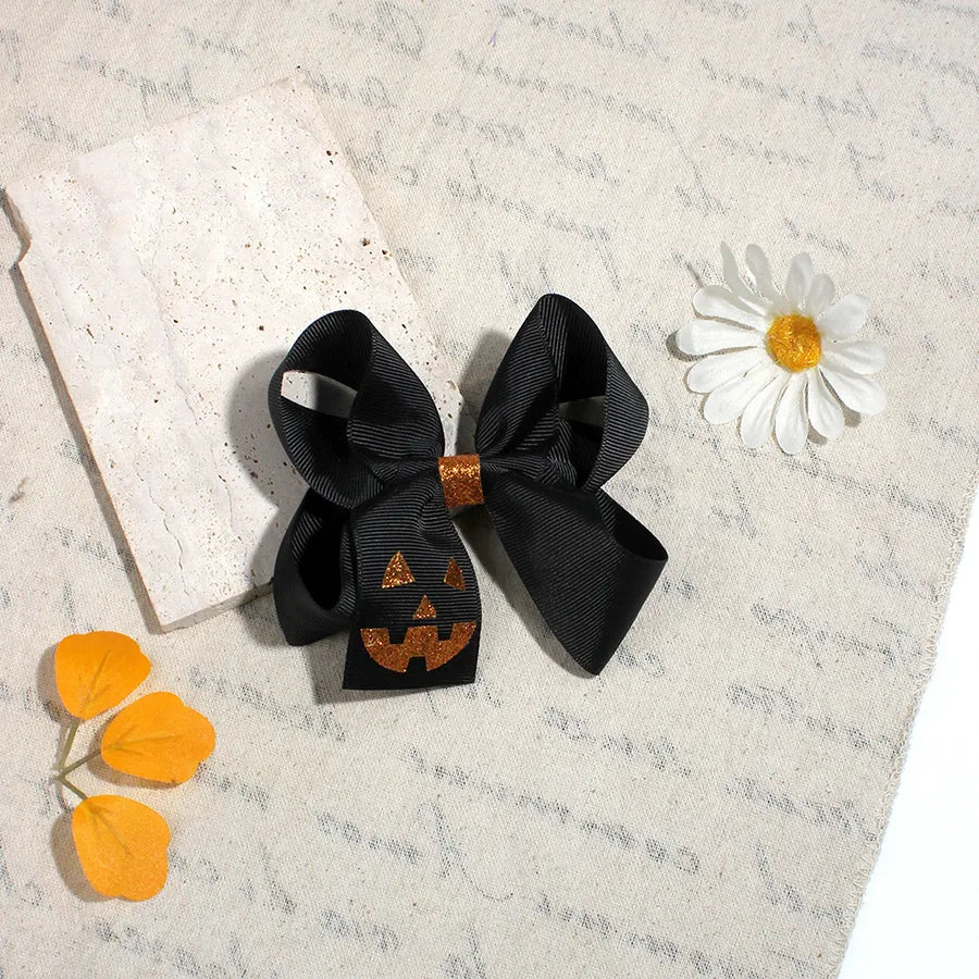 Halloween Devil Face Bow Knot Children's Hair Clip Girls Funny Hair Accessories Popular Design Fabric Hair Decorations