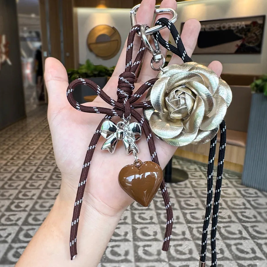 Cute Metal Keychain Pendant Beaded Bookbag Girl's Bag Charm  Style Cartoon Design Half Handmade Flower