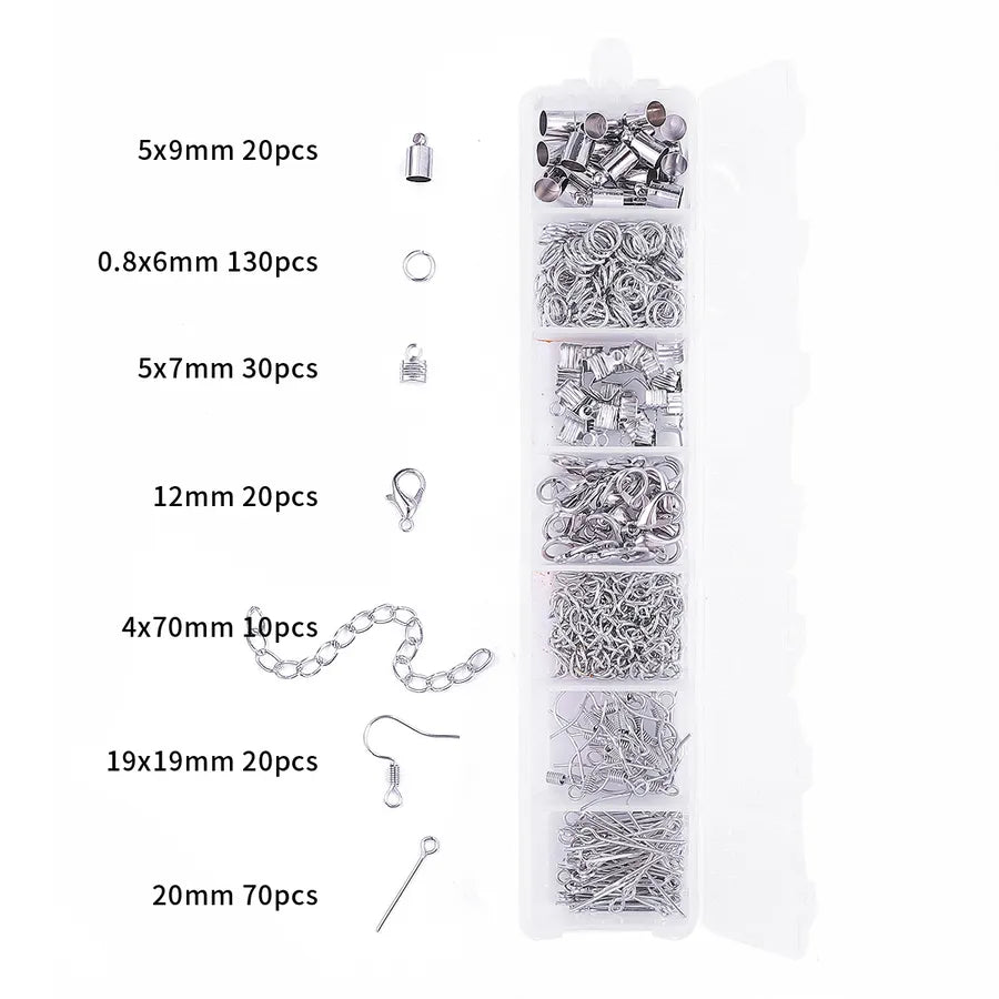 Handmade Beading Jewelry Accessories Kit Earring Hook Bracelet Necklace Material Tool Set Round Circle Chain Metal Simple Design