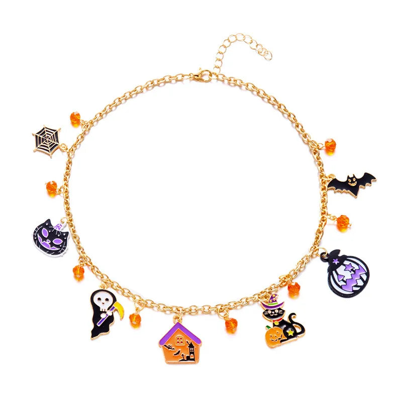 Halloween Themed Cat Pumpkin Cartoon Pendants Dark Style Alloy Necklaces Unisex Festival Atmosphere Sense Joking Jewelry