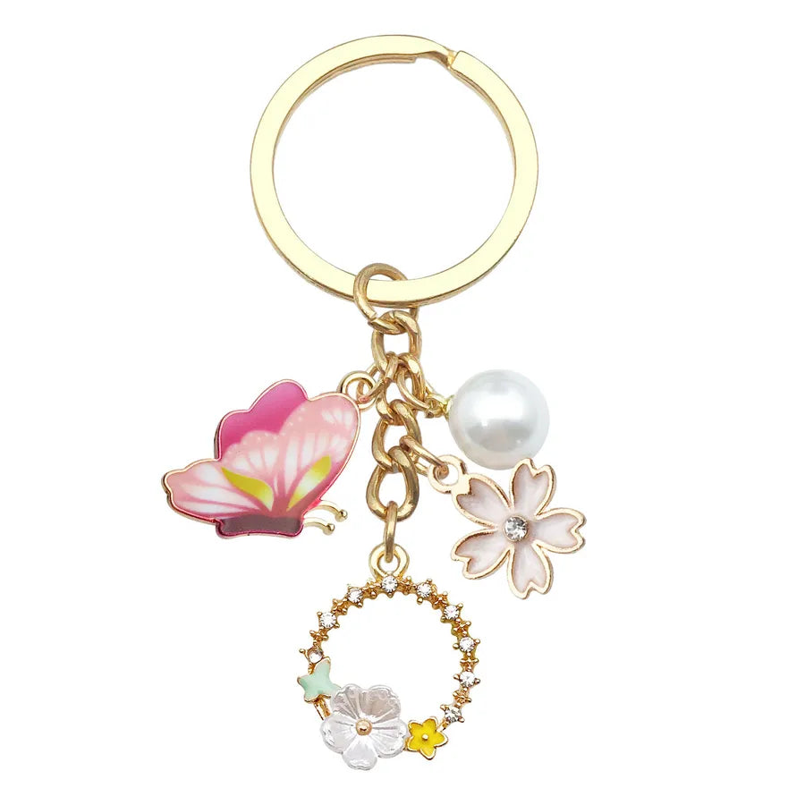 Cute Sweet Heart Shape Butterfly Alloy Enamel Bag Pendant Keychain