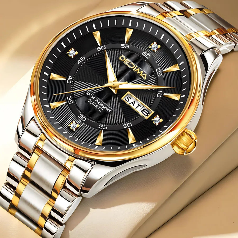 Casual Color Block Solid Color Butterfly Double Snap Quartz Men's Watches