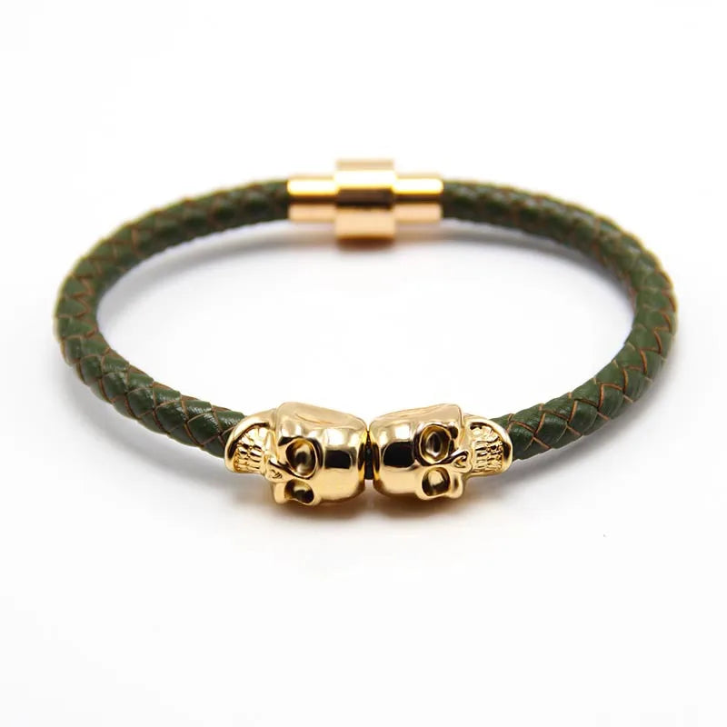 Punk Skull Leather Copper Halloween Men's Bangle