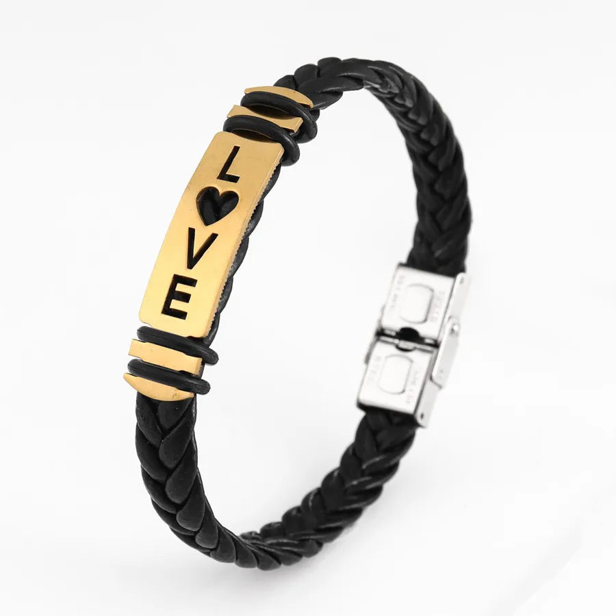 Retro Punk Solid Color Pu Leather Men's Bracelets Men Cord & Leather Bracelets