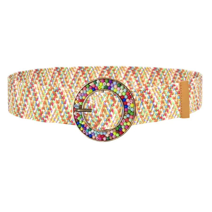 Vacation Classic Style Solid Color Alloy Straw Women's Woven Belts