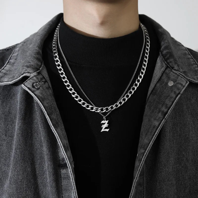 simple style letter titanium steel gold plated layered necklaces in bulk