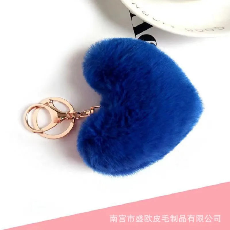 cute sweet solid color plush knitting keychain