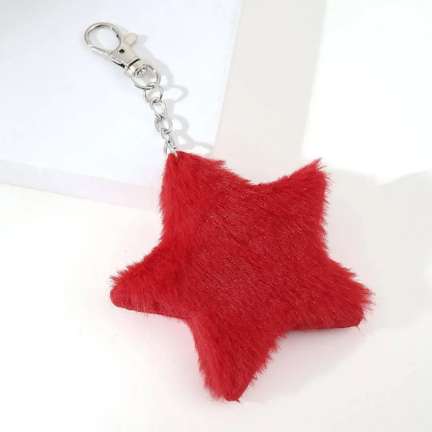 cute star imitation fur alloy bag pendant keychain