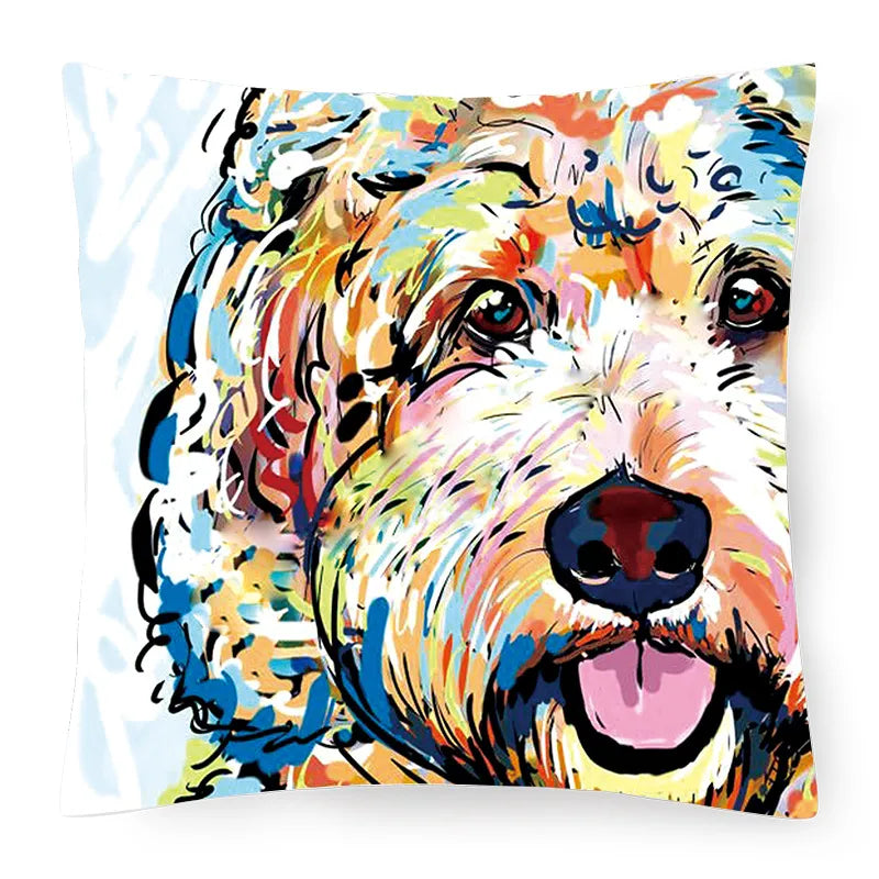 cute pastoral cartoon dog plush throw pillow