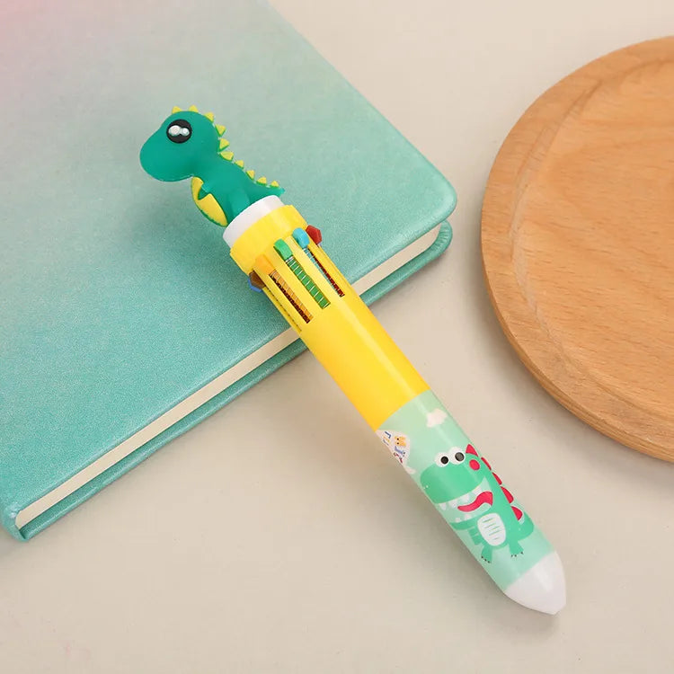 cartoon animal ten-color student stationery retractable ballpoint pen 1pcs