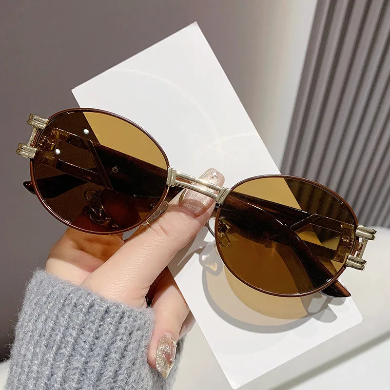 Elegant Basic Solid Color Ac Oval Frame Full Frame Women's Sunglasses