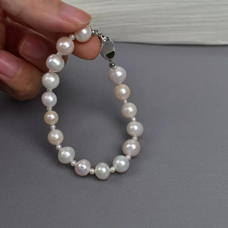 Natural Freshwater Pearl Necklace Elegant Simple Round Bead Mommy Chain Pearl Pendant Jewelry Set For Women