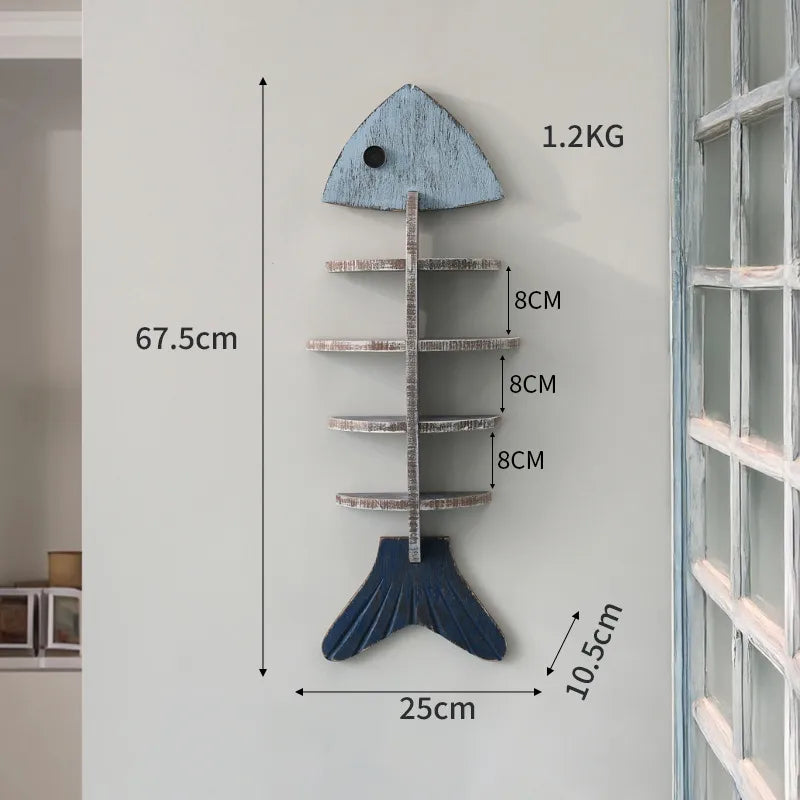 Vintage Style Marine Style Fish Fish Bone Wood pendant Storage Rack Storage Rack Wall Art