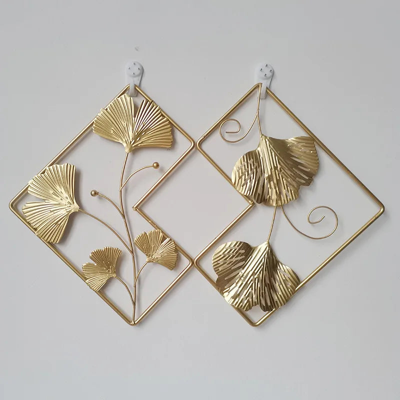Wrought Iron Wall Decoration  Nordic Entrance Wall Hanging Home Golden Leaf Living Room Sofa Wrought Iron Decoration Pendant