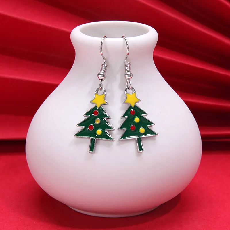 Fashionable Minimalist Christmas Series Earrings Women's Bell Drop Oil Flower Ring Snowman Christmas Tree Santa Claus Ear Jewelry