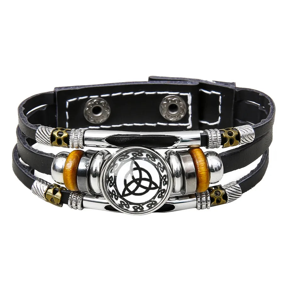 Hot Sale Viking Pirate Compass Pattern Leather Bracelet   Retro Multi-Layer Beaded Bracelet