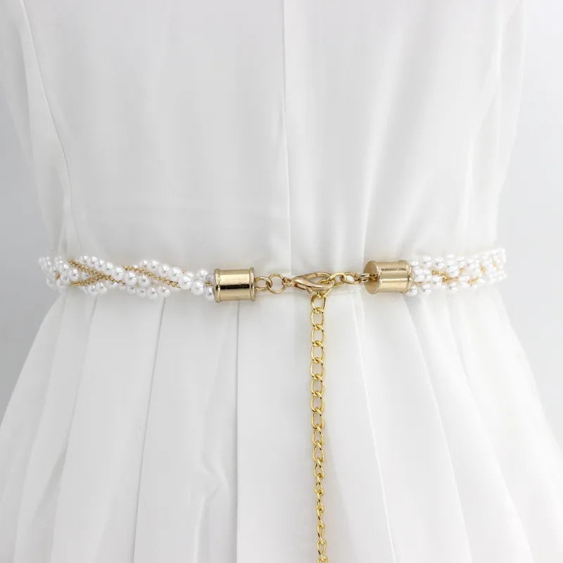 lady imitation pearl alloy beaded plating women's corset belts 1 piece