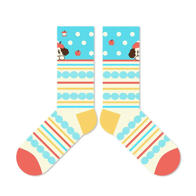 A Pair Cartoon Women's Cartoon Cherry Bow Knot Cotton Crew Socks