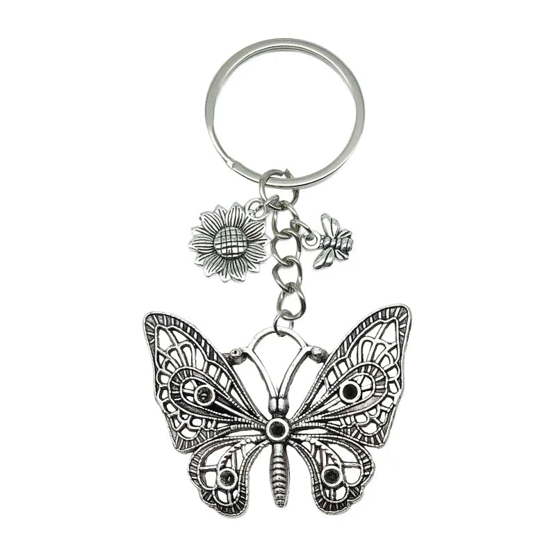 Cute Sweet Heart Shape Butterfly Alloy Enamel Bag Pendant Keychain